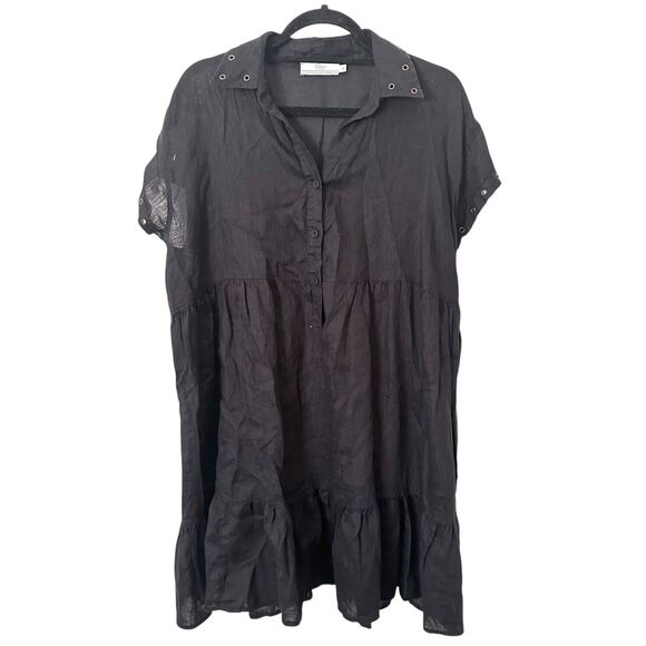 DEVOTION TWINS‎ Linen Tiered Mini Dress Black Small - Picture 1 of 5